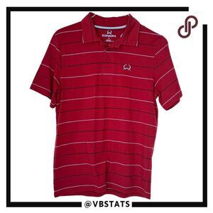 Cinch Men's Striped Short Sleeve‎ Cotton Blend Polo Shirt Red Small